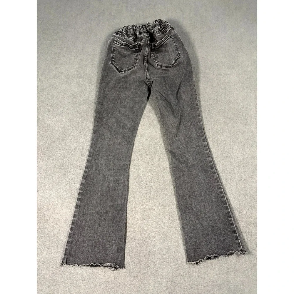 Hippie Girl Flare Jeans 8 Gray Denim Cotton Stretch Elastic Waist Frayed Hem